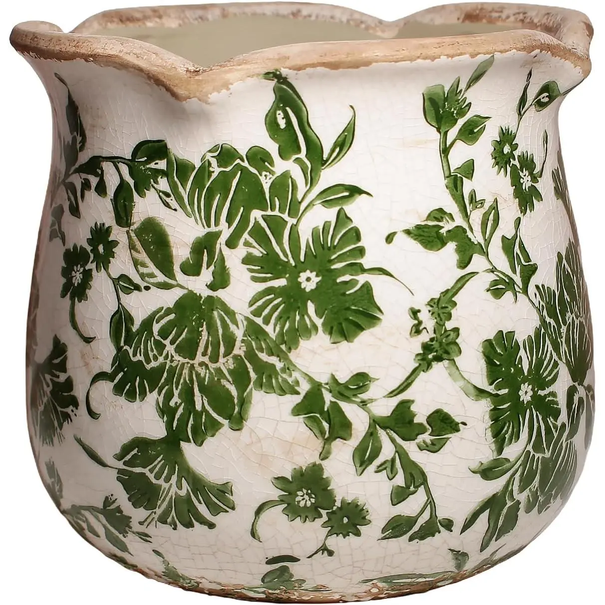 Tuscan Ceramic Plant Pots, Vintage Planter & Vase with Drainage | 6.11" Decorative Vases and Flower Pots for Indoor Plants, Farmhouse Home Kitchen Garden Decor, Plant Lover Gifts, Green