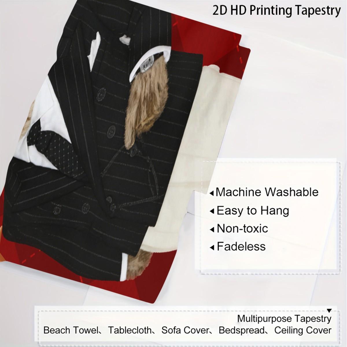 Vintage American Polo Bear Tapestry, Red Gentleman Bear Multi-Style, Wrinkle-Resistant, Wall Hanging Decor for Living Room Bedroom Backdrop