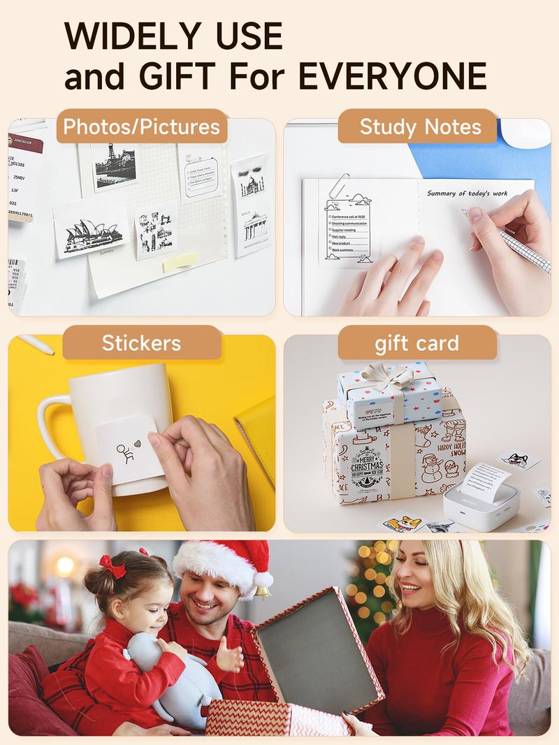 Mini Printer with 1 Roll of Stickers – Portable Bluetooth Inkless Thermal Printer for Study Notes, Pictures, DIY, and Labels