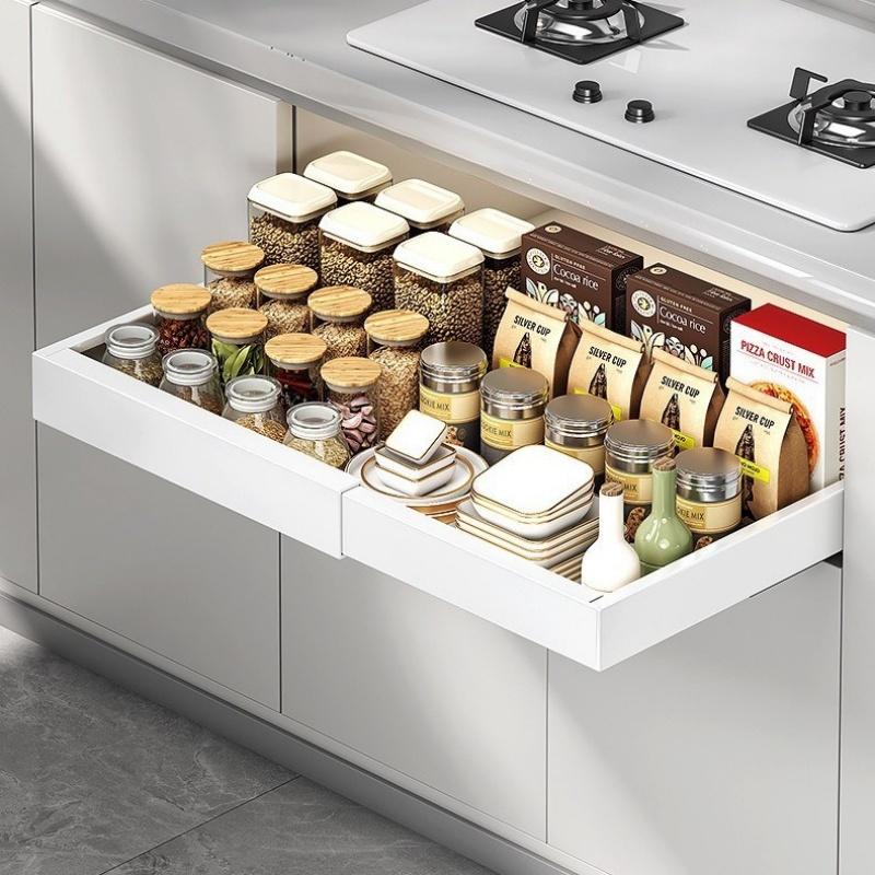 Expandable Cabinet Pull-Out Rack, Kitchen Drawer Storage Shelf, Home Cabinet Organizer for Spices Pots Bowls, Space-Saving Design