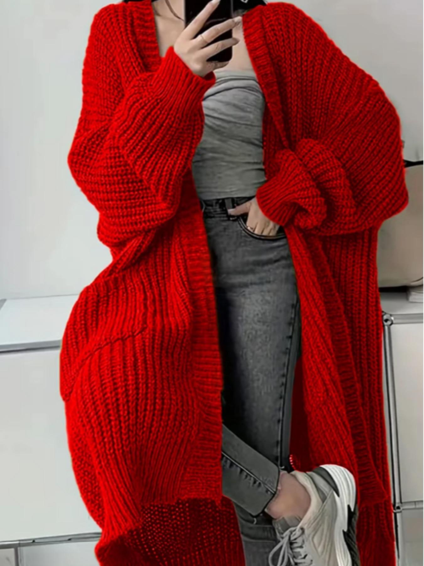 2026 Elegant Long Over Knee Sweater Cardigan For Women, Fall Winter New Casual Loose Thick Knit Coat, Trendy Fashion Outerwear, Knitted Cardigan Tops