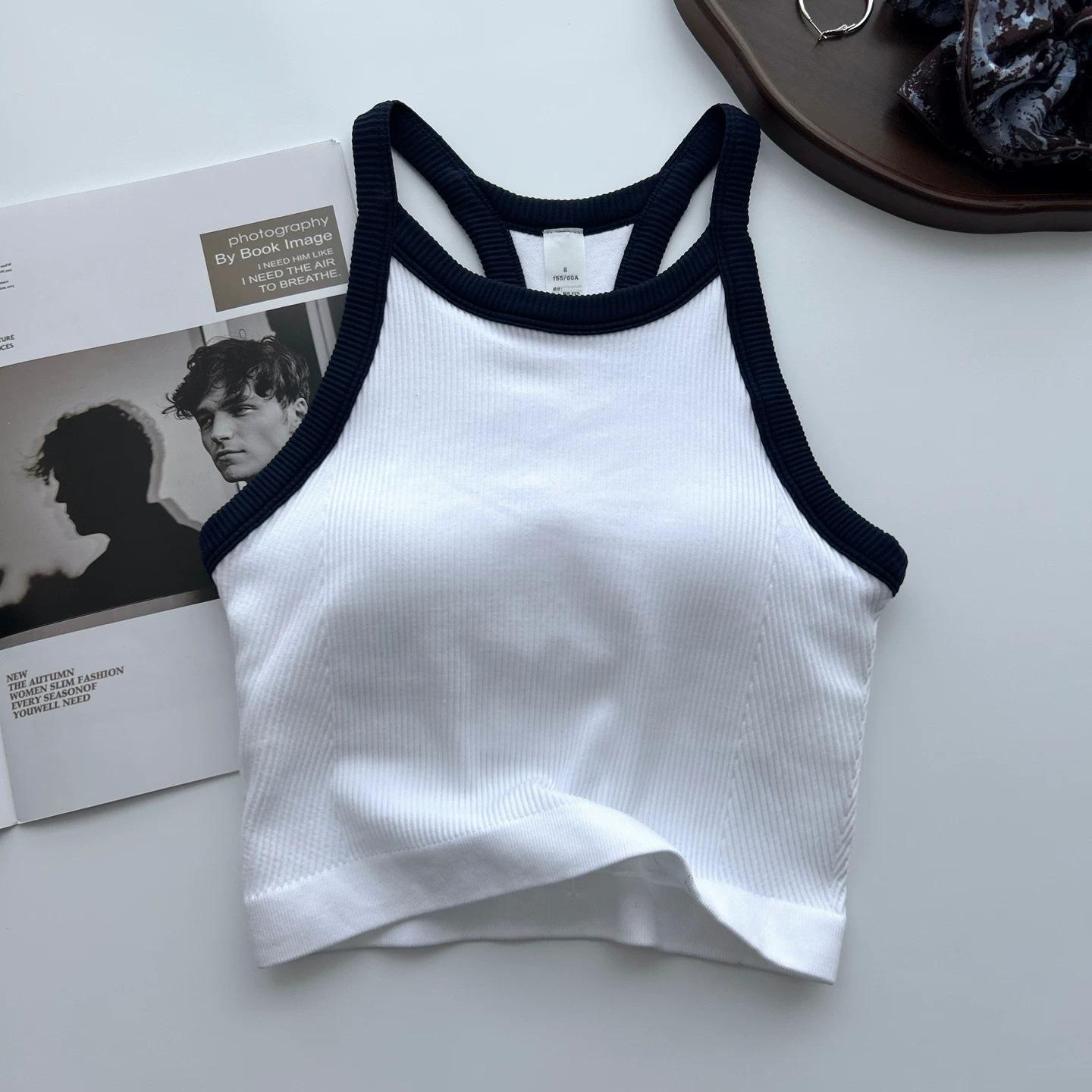 Fashion Colorblock Sports Bra Yoga Vest for Women, Shockproof Running Training Outerwear, Elegant Back Design High-End Feel