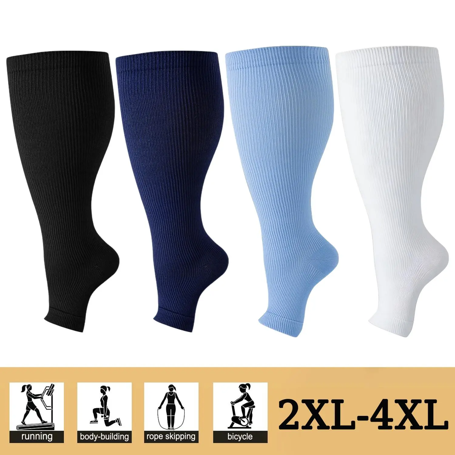 2PairsToeless Compression Socks for Women & Men Open Toe Knee High Stocking,15-20mmHg,Circulation Boost, Compression Athletic Socks
