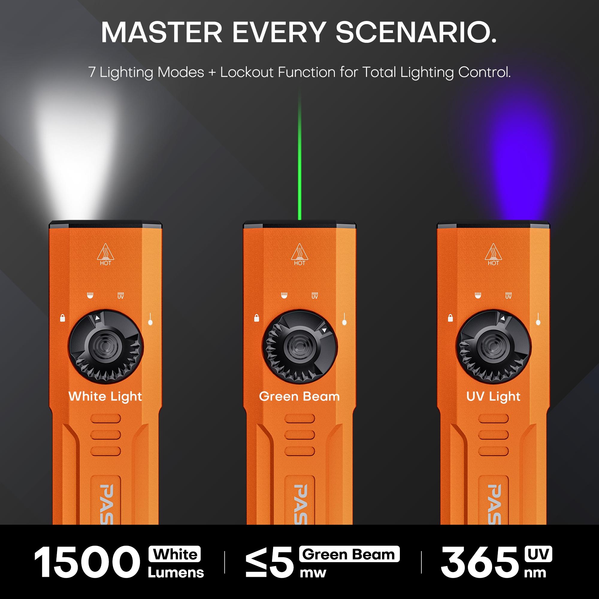 Rechargeable Edc Flashlight with Beam UV LED, Portable Pocket Light, Outdoor Emergency, Super Bright Rechargeable Torch