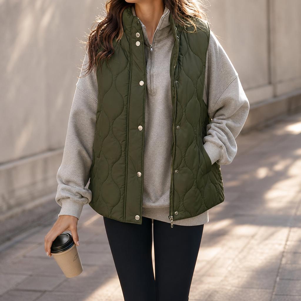 Yodutry Women's Loose Fit Lightweight Puffer Vest, Quilted Sleeveless Jacket with Zip & Button Closure, Stand Collar Winter Outerwear Coat Yodutry Women's Loose Fit Lightweight Puffer Vest, Quilted Sleeveless Jacket with Zip & Button Closure, Stand Collar Winter Outerwear Coat