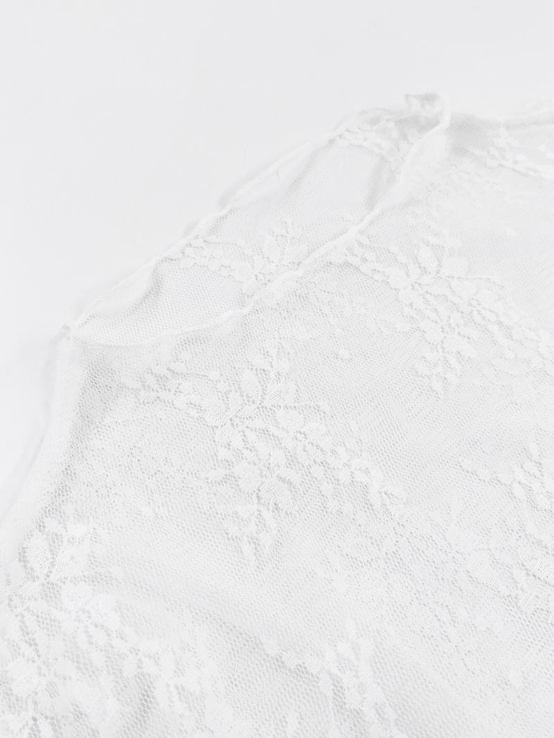 Women's Plus Size Sheer Lace Overlay Long Sleeve Top, Sexy Slim-Fit Summer Fashion Tee, Trendy Plain Color Underlayer Shirt