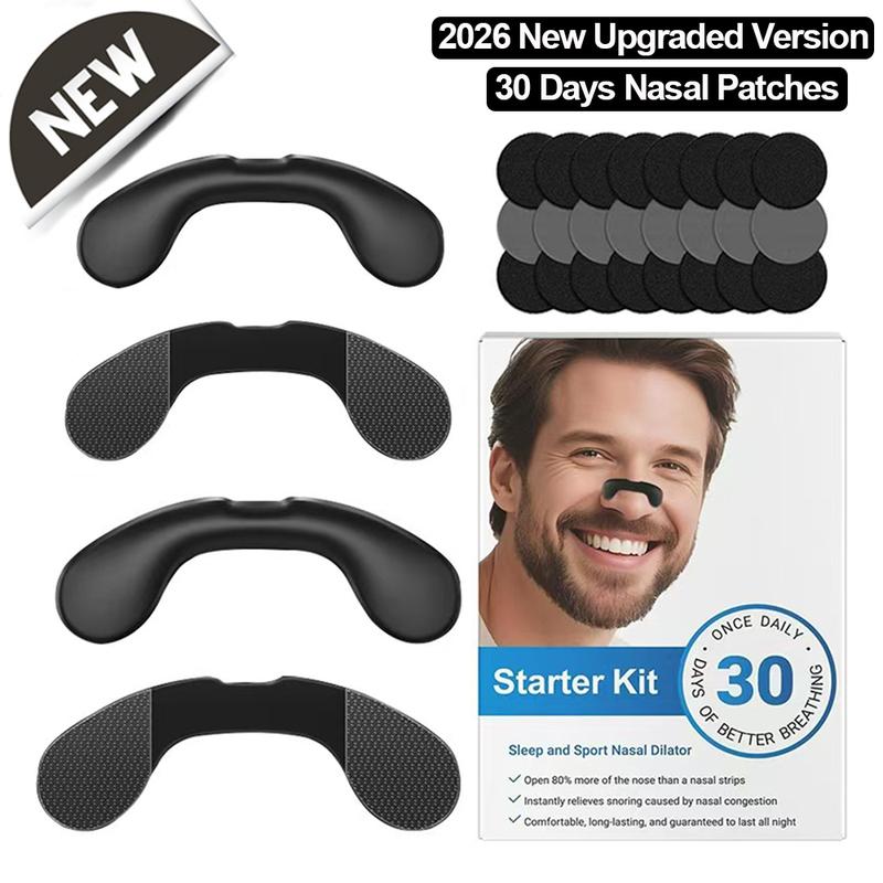 Upgraded Version Nasal Patches Set with 30 Days, High Adhesion Nasal Strips, Snoring Strips, Unisex Sleeping and Sport Nasal Dilator Kit