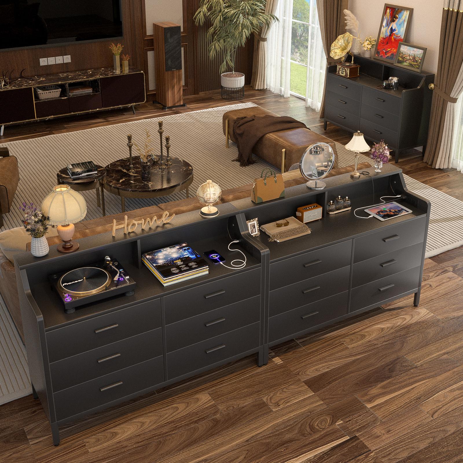 Homieasy 6 Drawer Dresser for Bedroom, Wooden Chest of Drawers with Power Outlets and Smart LED Light, Sturdy Modern Bedroom Furniture, Wide Storage Dresser for Living Room, Closet, Entryway, Black Homieasy 6 Drawer Dresser for Bedroom, Wooden Chest of Drawers with Power Outlets and Smart LED Light, Sturdy Modern Bedroom Furniture, Wide Storage Dresser for Living Room, Closet, Entryway, Black