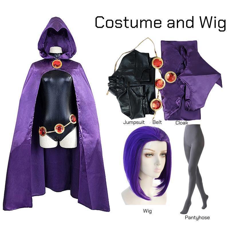 Women's Teen Titans Raven Cartoon Character Cosplay Jumpsuit with Purple Cloak & Belt, Halloween Easter Garment for Girls (Toys & Hobbies DIY Specialty Supply)