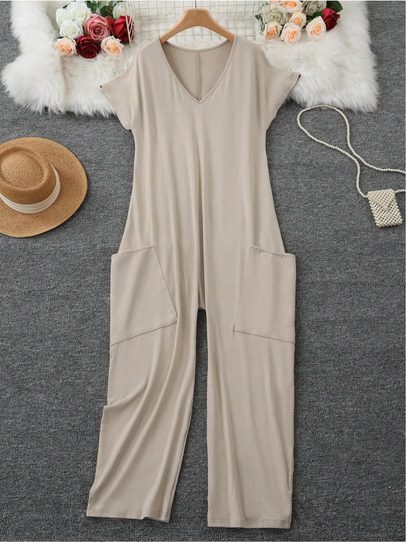 1/2/3 pcs Oversized Women's Harem Jumpsuit, Bohemian Style One-Piece Romper with Side Pockets, Casual Fashion for All-season 2026