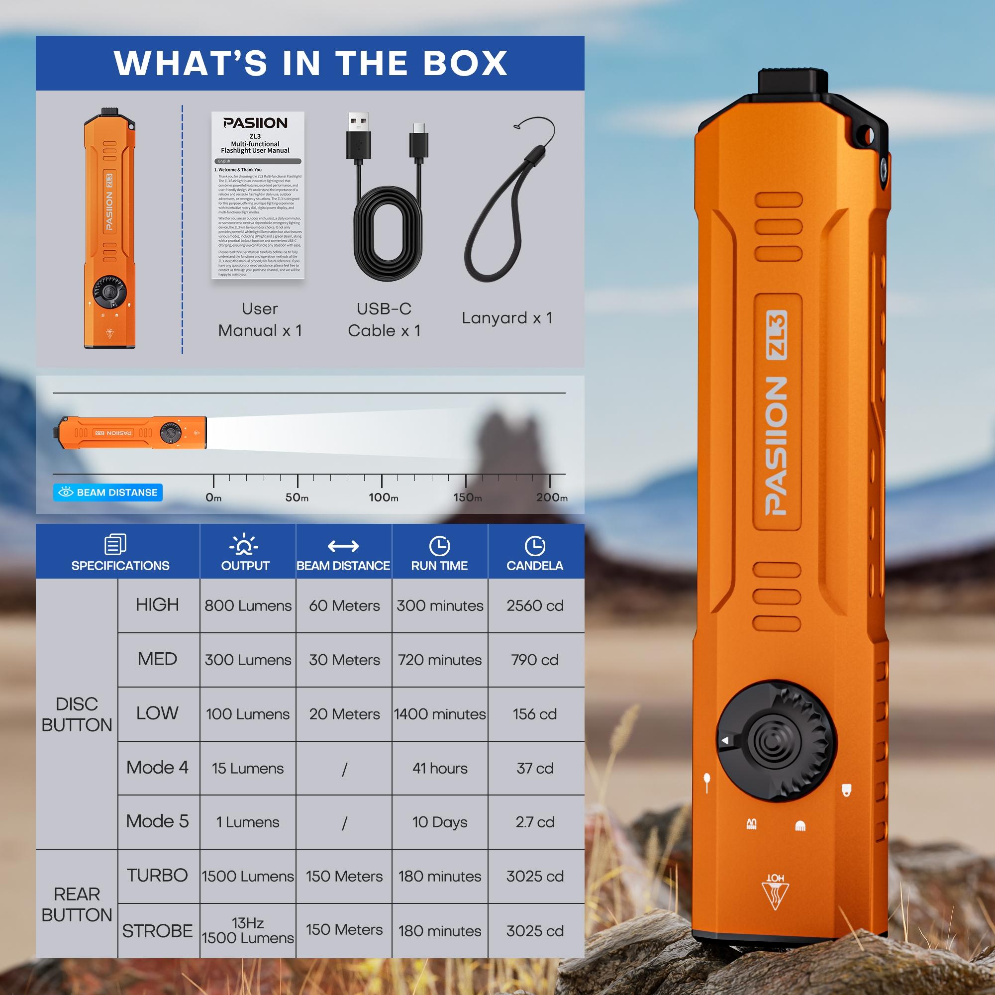 Rechargeable Edc Flashlight with Beam UV LED, Portable Pocket Light, Outdoor Emergency, Super Bright Rechargeable Torch