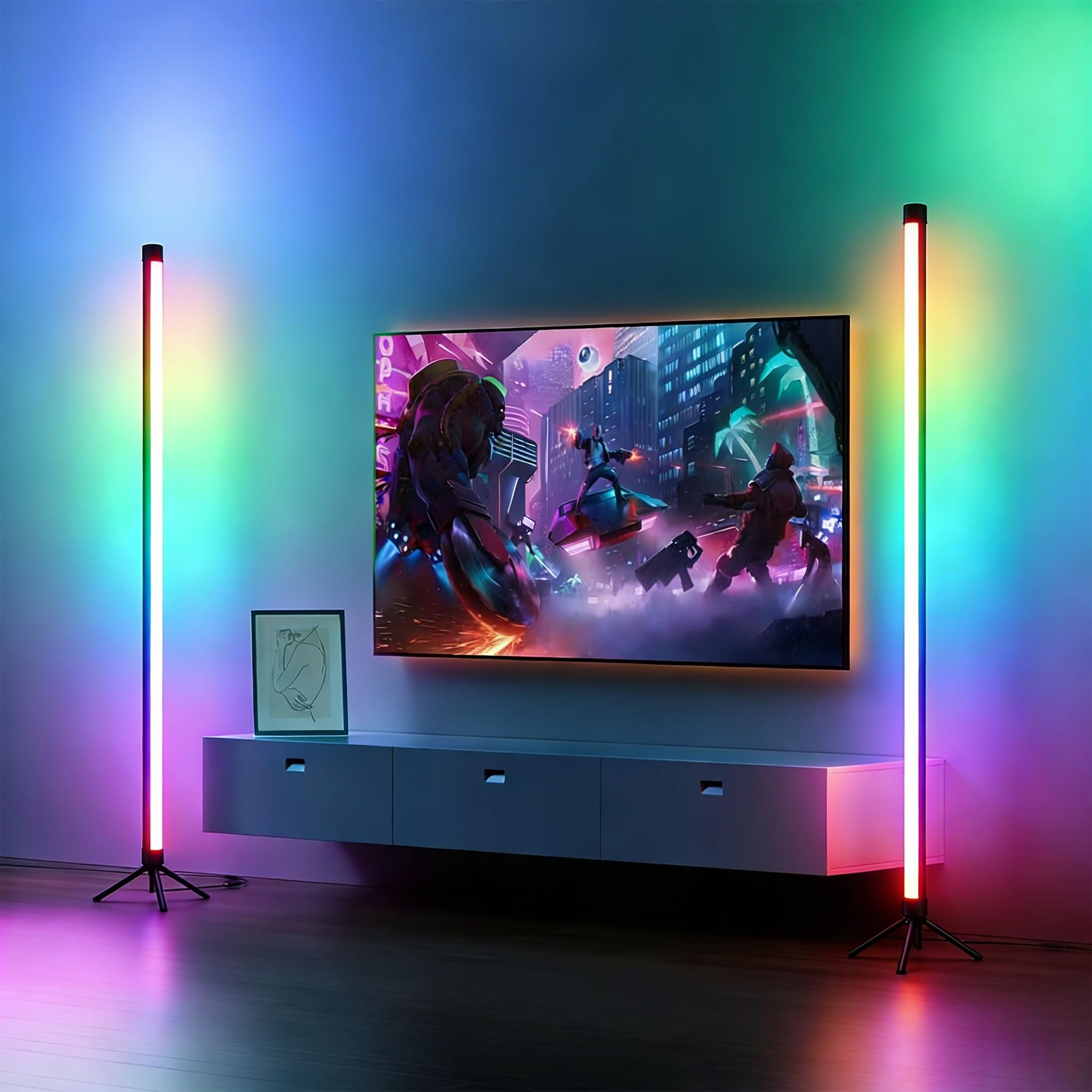 100cm RGB LED Floor Lamp with Music Sync, 39.37" Modern LED Corner Floor Lamp, USB Powered & Button Control, Dynamic Color Changing Standing Light for Living Room, Bedroom, Game Room, Unique Halloween & Christmas Gift
