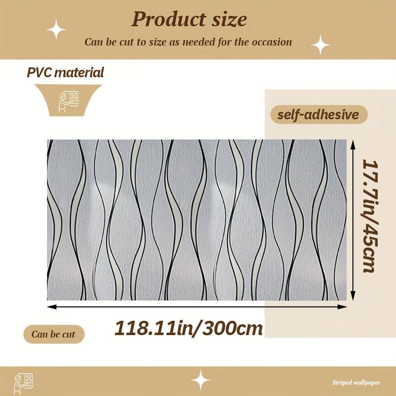 One roll of self-adhesive wavy striped PVC wallpaper, Waterproof decorative wallpaper, easy to install, simply tear and stick, waterproof, removable, easy to clean, and cut to size, suitable for bedroom, living room, TV background wall, decoration