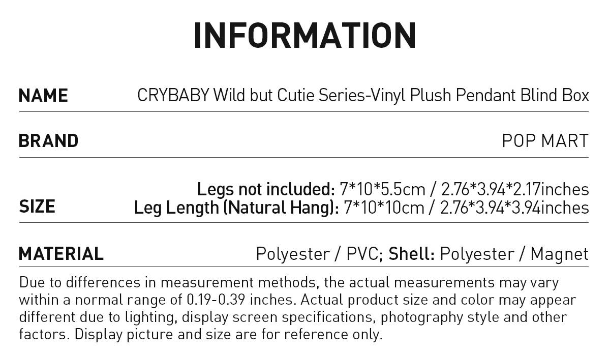 POP MART CRYBABY Wild but Cutie Series - Vinyl Plush Pendant Blind Box POP MART CRYBABY Wild but Cutie Series - Vinyl Plush Pendant Blind Box