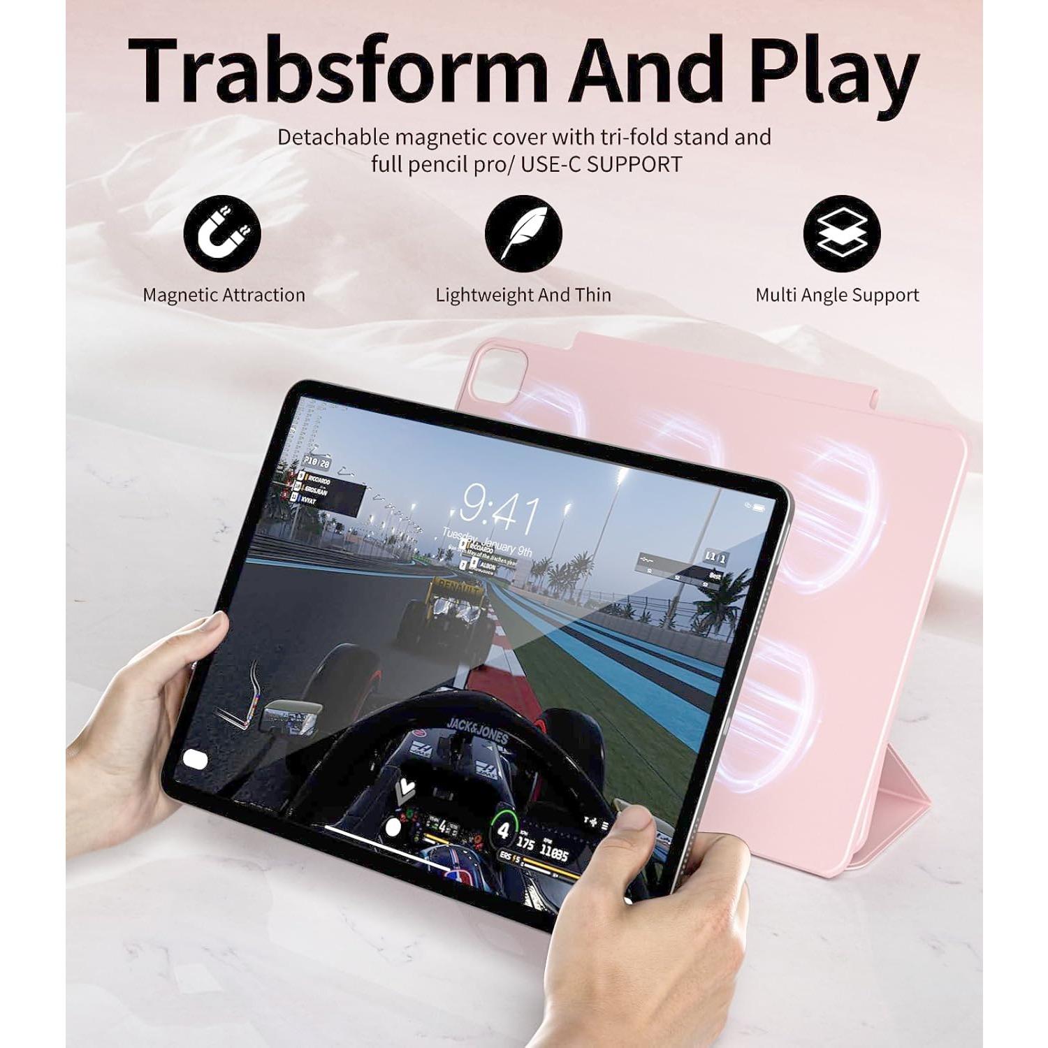 Magnetic Case for iPad Air 13 Inch M3/M2 (2025/2024), iPad Pro 12.9 inch 6th/5th/4th Generation (2022/2021/2020) | Tablet Casing | Auto Sleep/Wake | Pencil Pro & USB-C | Non-Slip PU Leather Protective Cover