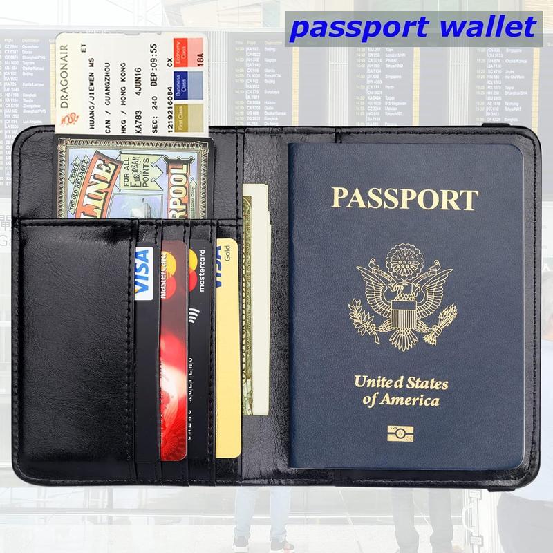 Minimalist RFID Blocking Passport Holder Wallet Cover Case for Women Men Family 3D Metal US Logo PU Leather Travel Wallet with Multiple Pockets