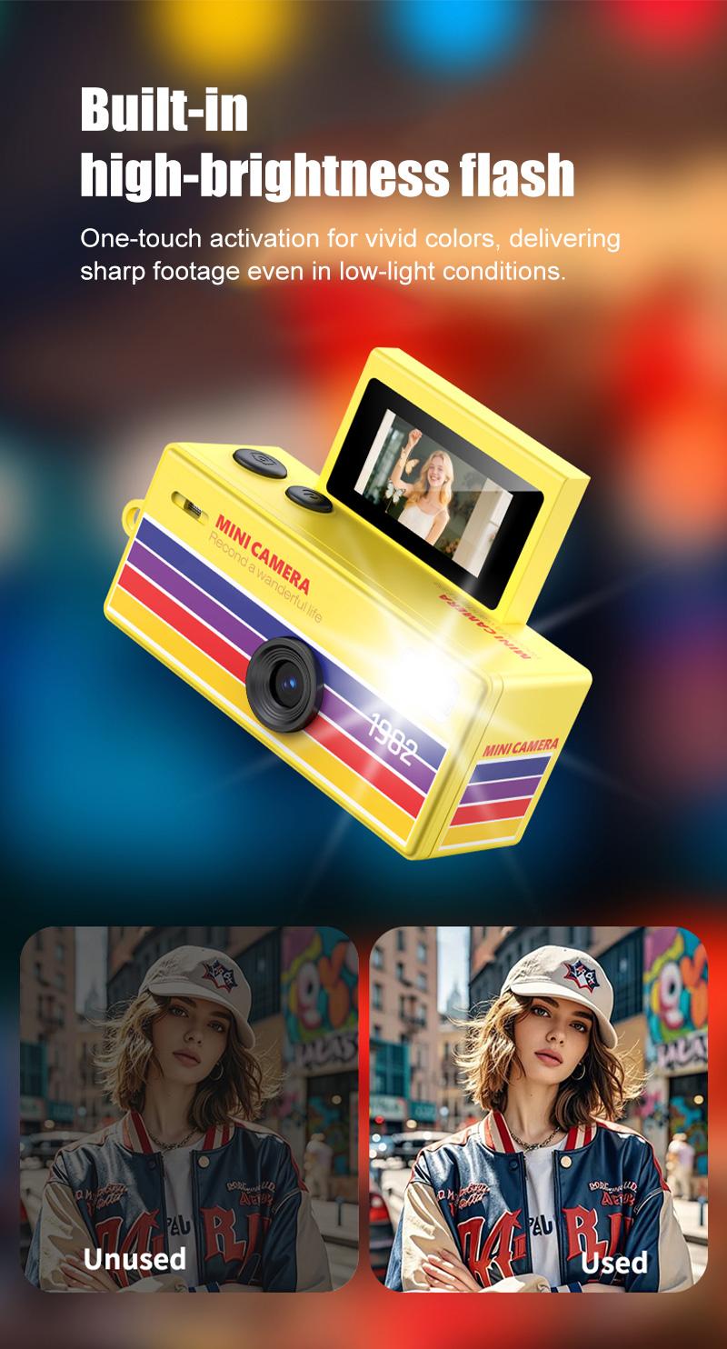 Digital Camera 180° Flip Screen Selfile Keychain Camera Retro Support Memory Card HD Very Small Camcorder Video Recorder Mini HD Digital Keychain Camera