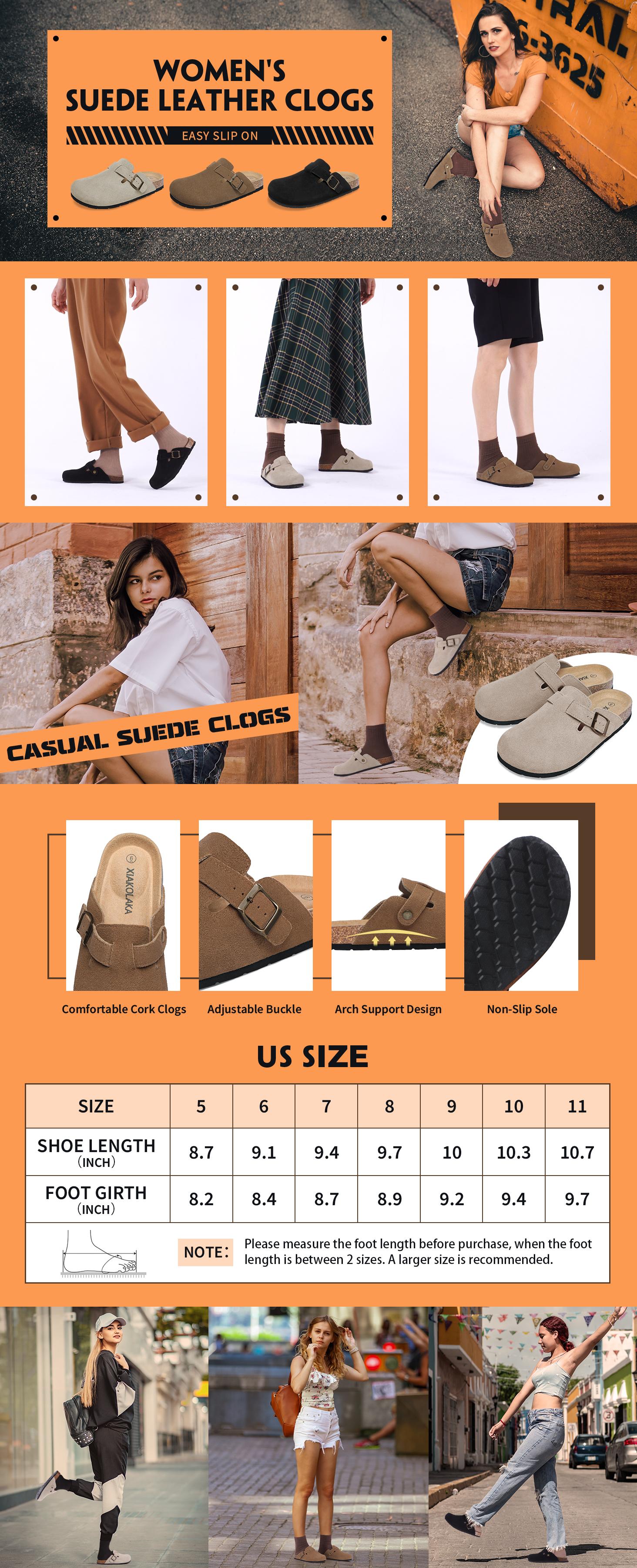 Xiakolaka Women's Suede Clogs Adjustable Buckle Slip on Footbed Home Clog Slippers clogs Girl Footwear Walking Shoes Comfort Bridal