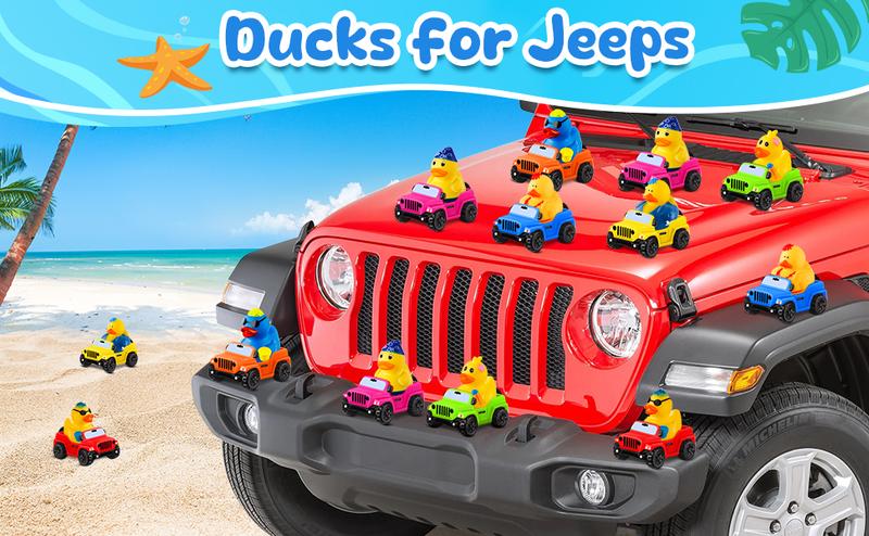 12 Pcs Summer Rubber Ducks for Jeeps, Valentine Rubber Ducks, 3.5 Inch Ducks for Jeeps ,2 Inch Ducks for Ducking, 12 Summer Ducks with 12 Cars, Summer Party Favors Gifts Swimming Pool Water Toys