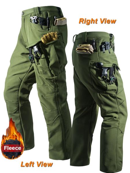 Men's Tactical Fleece Lined Cargo Pants, Autumn Winter Outdoor Multi-Pocket Workwear, Warm Lightweight Durable Scratch-Resistant Hunting Shooting Hiking Pants