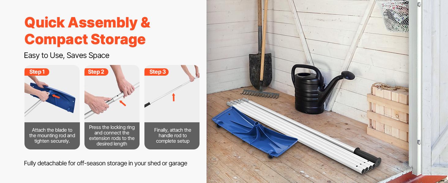 VEVOR Snow Roof Rake, 24 in PP Plastic Blade, 3.8-18.2 ft Adjustable Roof Snow Scraper with Wheels, Anti-Slip Handle Snows Removal Tool, Lightweight House Rooftop Rake for Leaves Debris Removal