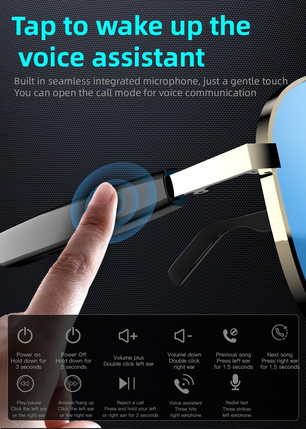 Touch Control Bluetooth-compatible Sunglasses, Multifunctional Wearable Glasses for Men & Women, Stylish Gift for Tech Enthusiasts, Smart Audio Glasses