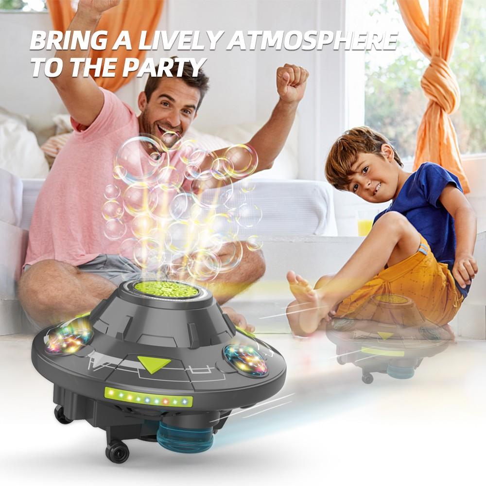 Kids Portable Bubble Machine UfO Shape LED Lights Music, Multifunction Bubble Maker, 360° Rotating Automatic Obstacle Avoidance, Electric Blow Bubbles ,Massive Bubble Output Safe Spring Summer Outdoor Funny Toy for Ages 3+Boys and Girls Birthday Gift