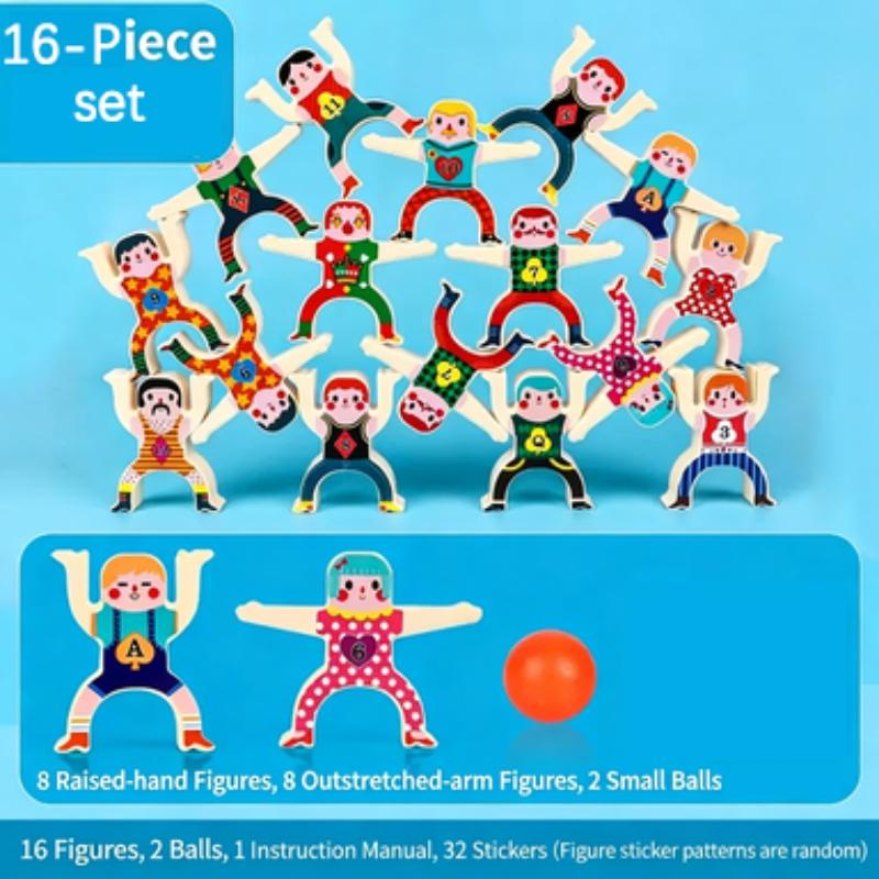 Stacking Toy Set, 16 Piece Circus Acrobats Interlocking Blocks, Balance Building Game Puzzle Toys for Kids Aged 3+, Adult Playtime Fun