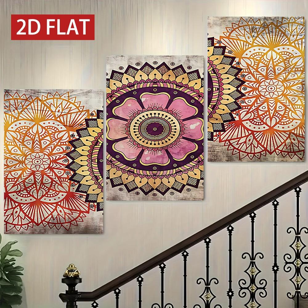 3pcs Mandala Pattern Decorative Wall Art, Vintage Style Wooden Frame Canvas Prints, Living Room Sofa Background, Home/bed & Breakfast/office Decoration