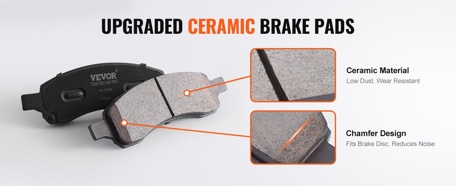 VEVOR Front Brake Kit Compatible with 2007-2017 Chevy Traverse, Buick Enclave, GMC Acadia, Saturn Outlook, Drilled and Slotted Brake Rotors Ceramic Brake Pads Replacement Kit, 12.8 Front Rotors