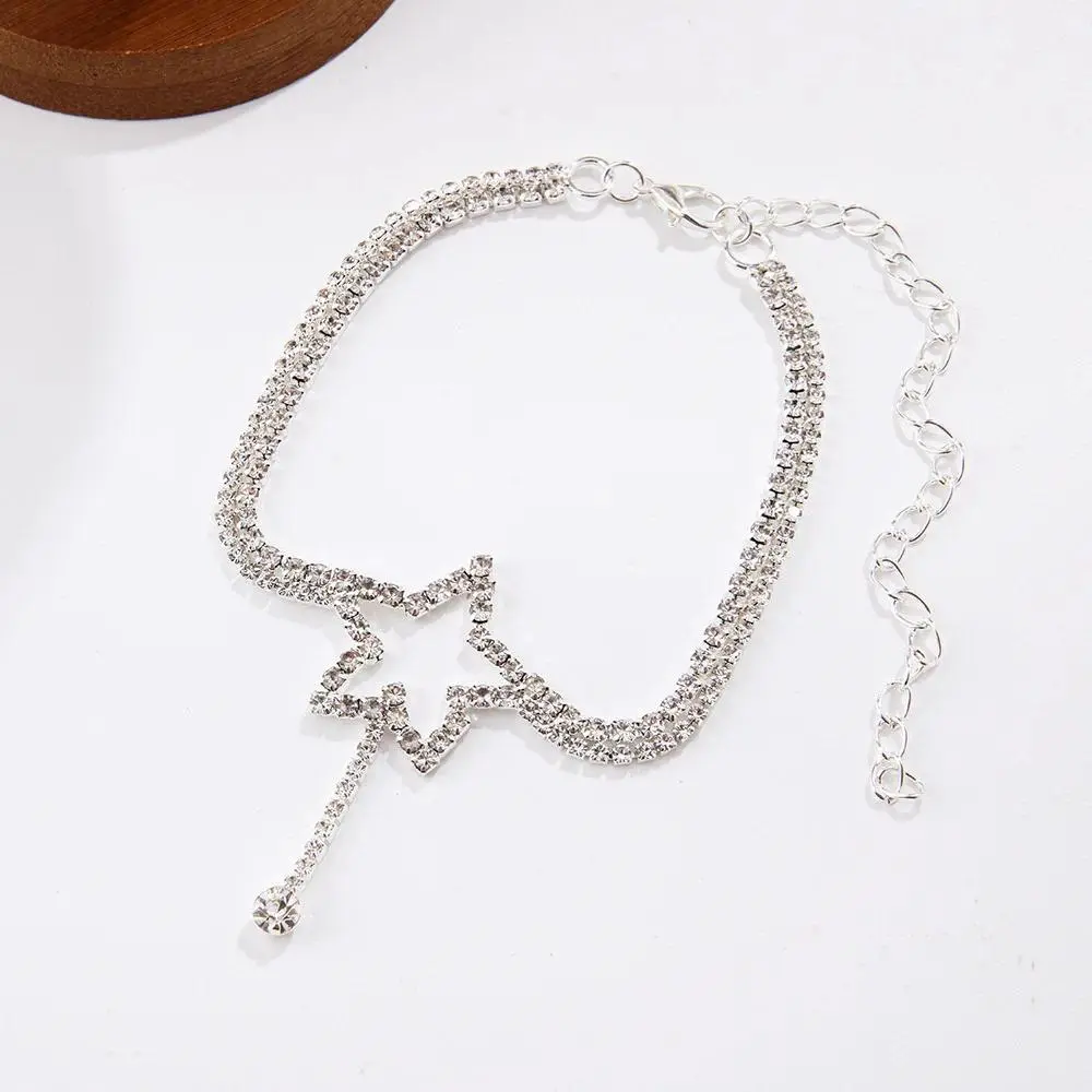 Shiny Crystal Star Layered Anklet Fashion Ladies Beach Foot Jewelry Bulk Summer Ankle Bracelets