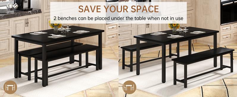 Recaceik Modern Dining Table Set for 4 with 2 Benches Space-Saving Kitchen & Dining Room Furniture Compact Design for Small Spaces [Modern Minimalist Dining Set] Home