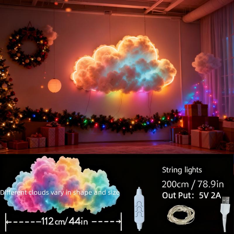 Rainbow Cloud Wall Light, Fluffy 3D Hanging Cloud Decoration, Warm Glow, Bedroom Aesthetic, Living Room Art Lighting, Atmosphere Light