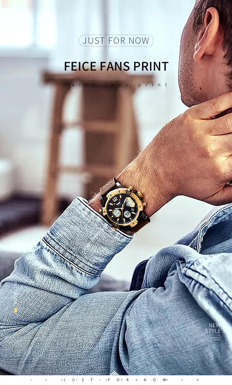 FEICE Genuine Luxury Men's Large Round Face Quartz Watch Set, 2026 New Multifunctional Luminescent Waterproof Steel Belt Timepiece with Modern Retro Design, Suitable for Daily/Formal Occasions