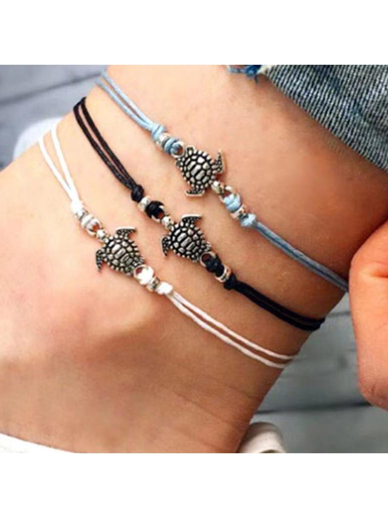 New vintage turtle-shaped bracelet made of wax rope, hand-woven turtle beach bracelet