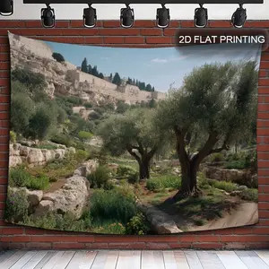 2D Panel - Aesthetic high-definition printed hanging fabric art, featuring an olive tree in the Garden of Goliath, is perfect for decorating the living room, bedroom, office, or as a party wall decoration