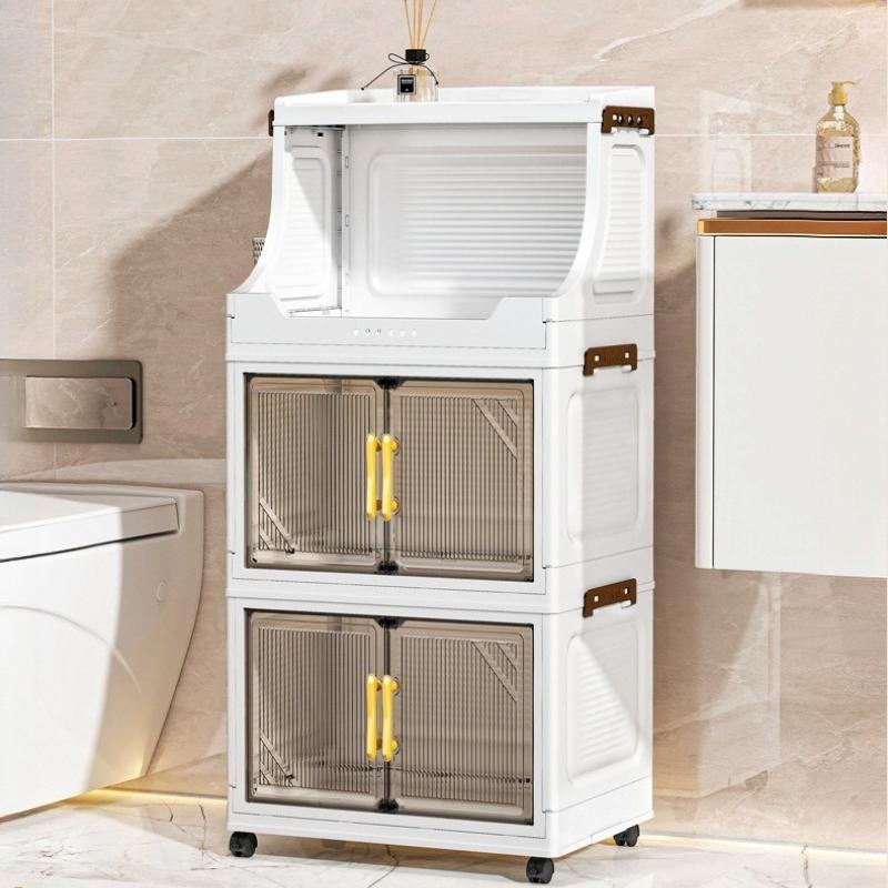 Newly upgraded 47cm/18.5in, 2-6 story vertical foldable storage cabinet with wheels that can be moved, storing small fabric items in the bedroom, storing cleaning tools on the balcony, and making perfect use of corners to save space