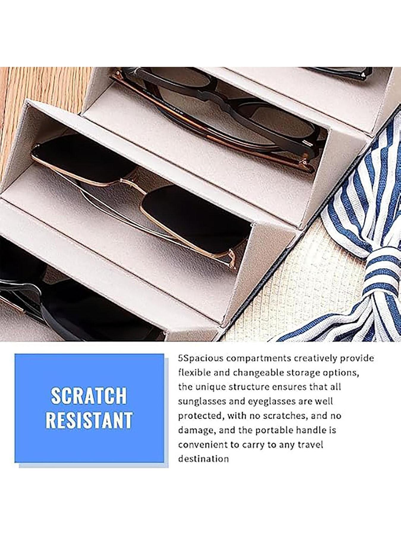 Simple Leather Multi-Compartment Eyeglass Case, Nearsighted Glasses Sunglasses Storage Box, Foldable Eyewear Organizer Holder