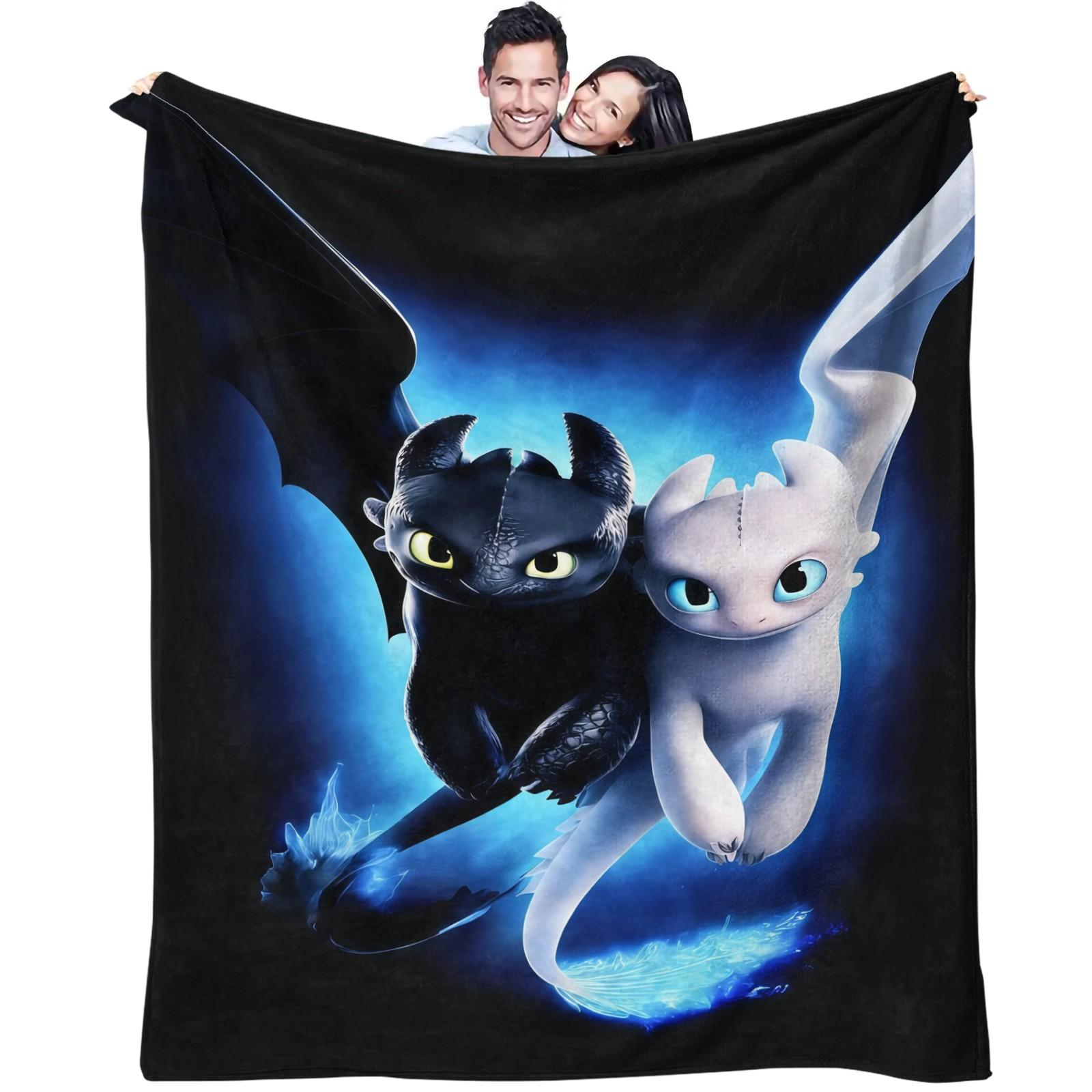 How to Train Your Dragon Themed Throw Blanket, Toothless & Light Fury ...