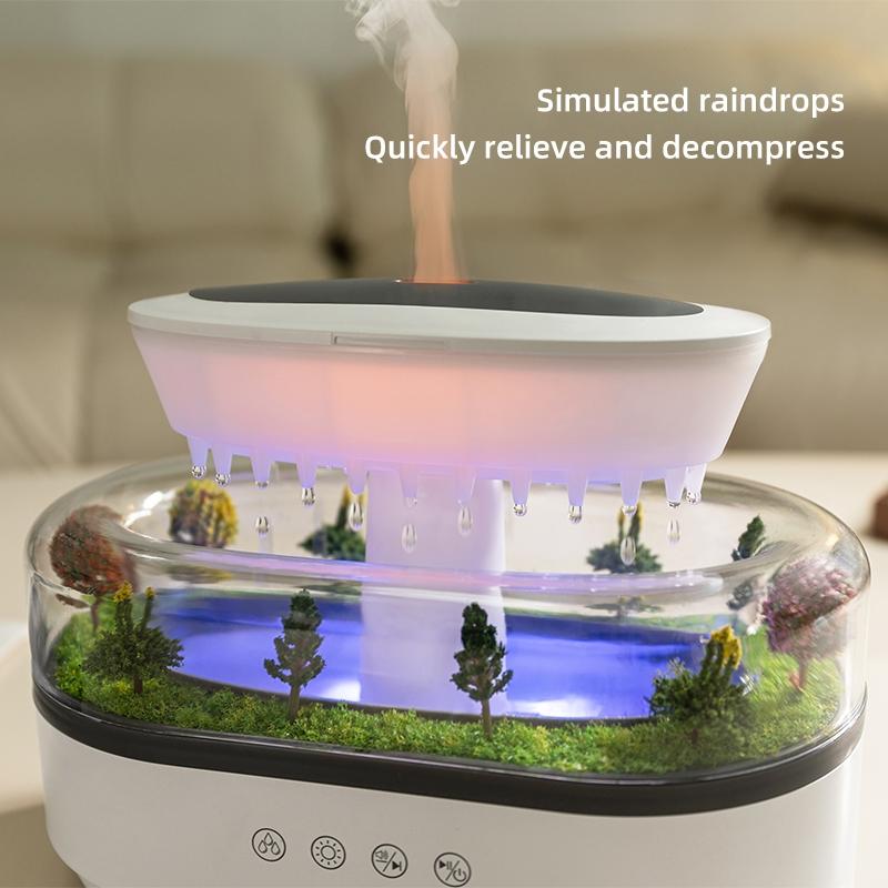 Raindrop Aroma Humidifier Diffuser with Cool Mist & Rainfall Ambience 8 Color-Changing Night Light USB-Powered Silent Mist Sprayer for Home & Work