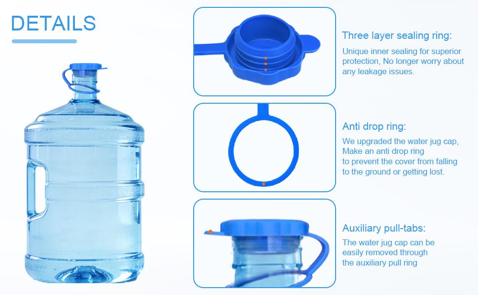 3 PCS/8 PCS 3 & 5 Gallon Water Jug Cap, Reusable Replacement Cap, Upgrade Non Spill Bottle Caps Fits 55mm Water Jug