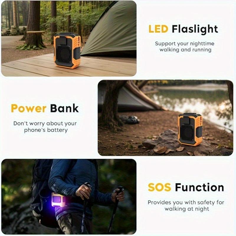 [Valentine's Day] Nerunsa 2026 New Personal Waist Portable Fan USB Rechargeable with Clip & Power Bank 3 Speeds Airflow LED Light Wearable Belt Fan for Outdoor Jobsite Farms Traveling Fishing