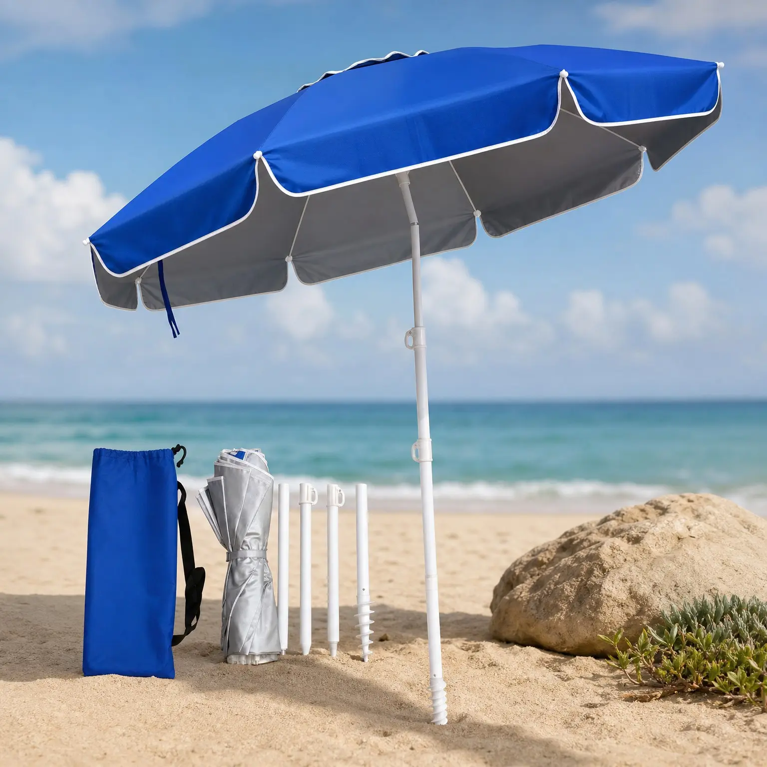 6ft Heavy Duty Beach Umbrella - Wind Resistant UV 50+ Portable Sun Shade with Sand Anchor & Carry Bag, Folding Outdoor Umbrella for Beach, Pool, Patio, GardenGift