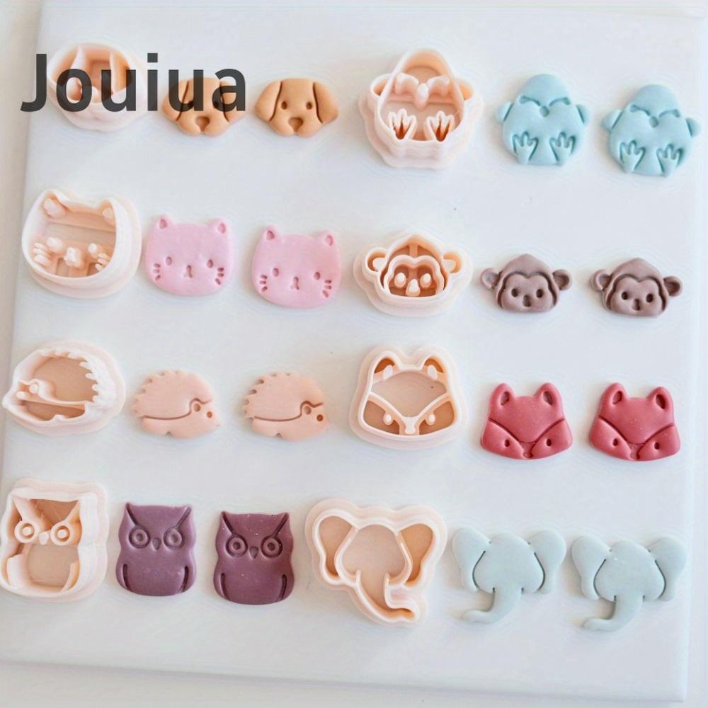 8pcs Mini Cat Dog Owl Monkey Fox Elephant Hedgehog Clay Cutter Set Animal-Themed Polymer Clay Cutters, Plastic Craft Molds for DIY Jewelry Making