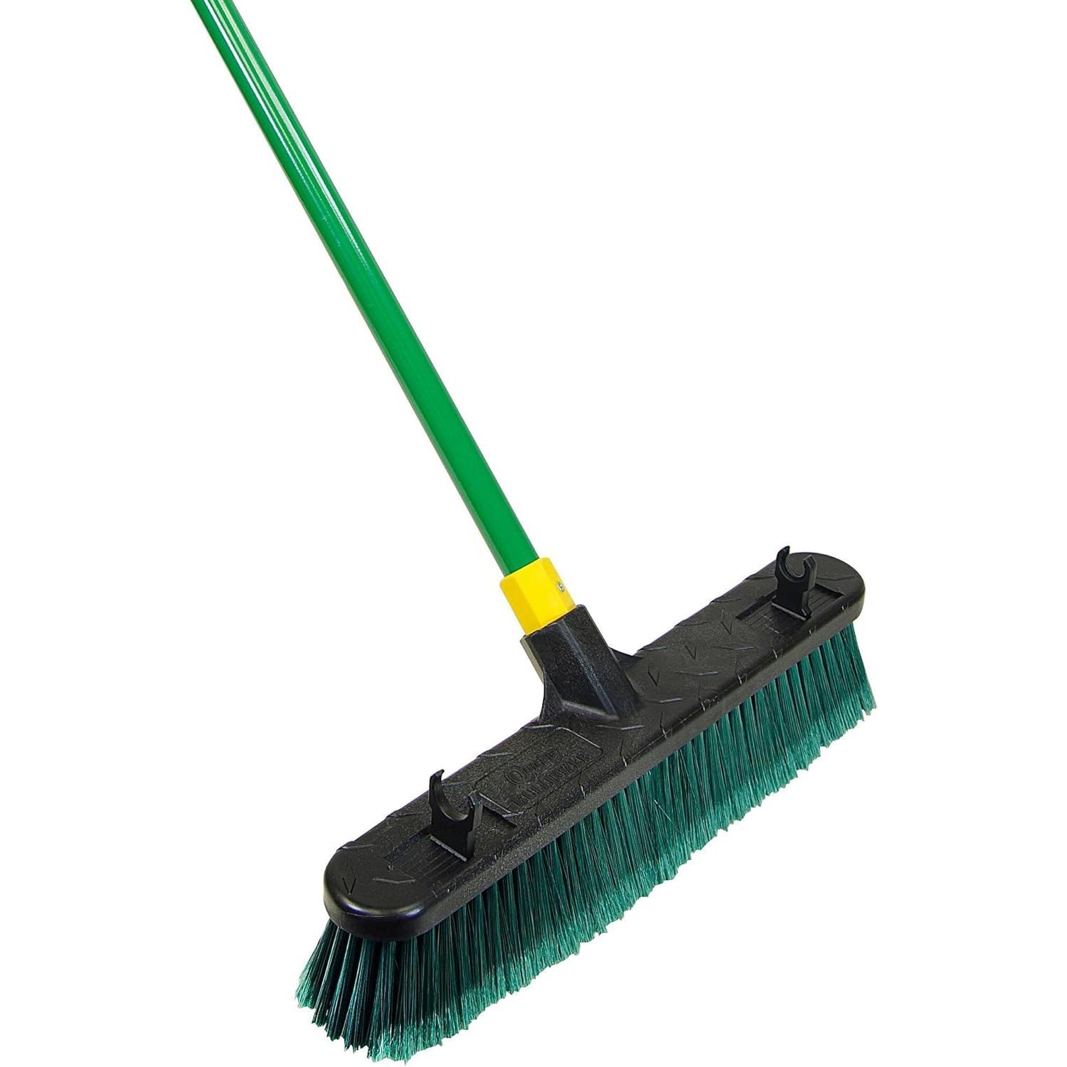 Bulldozer 24-Inch Multi-Surface Push Broom, 60"  Handle, Green, for Outdoor/Indoor Sweeping/Cleaning