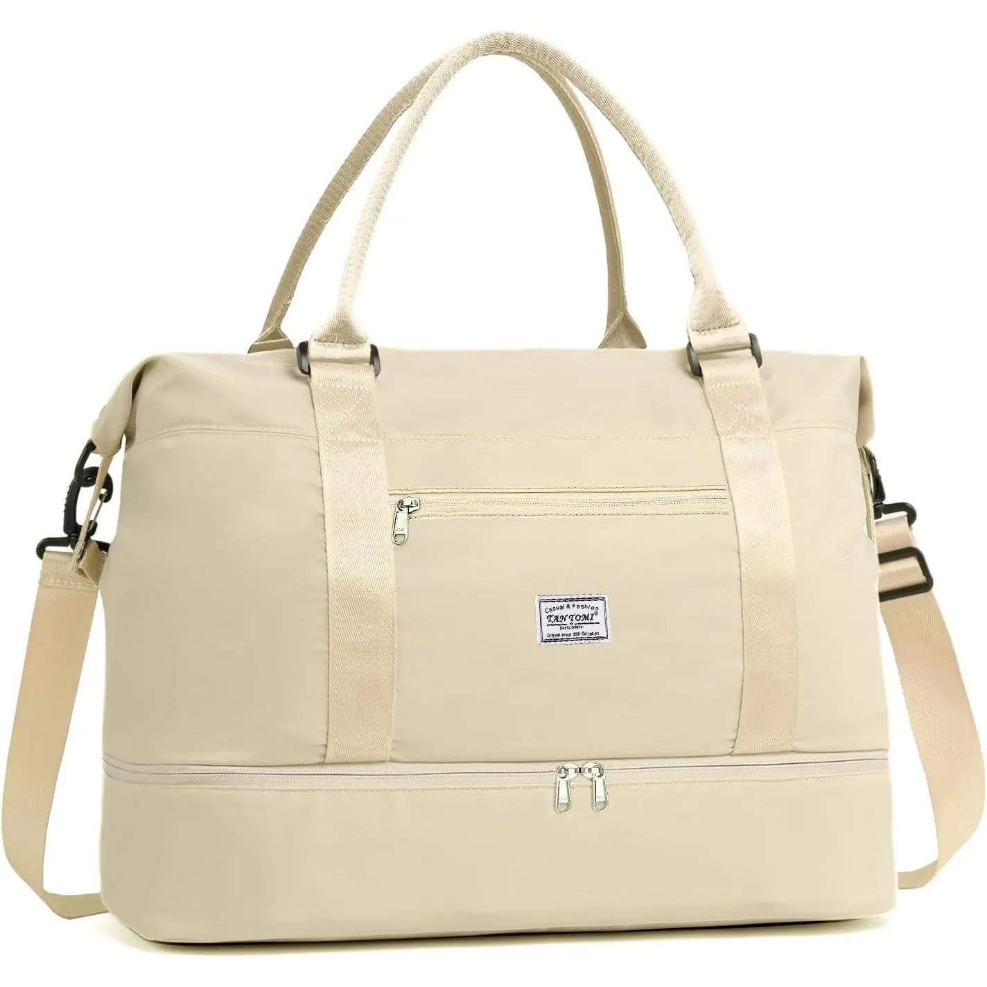 Travel Duffle Bag for Women Personal Item Travel Bag with Shoes Compartment, Weekender Overnight Bag Carry On Duffle Bag Tote Gym Bag for Travel, Sports, Hospital, Dance, Beige