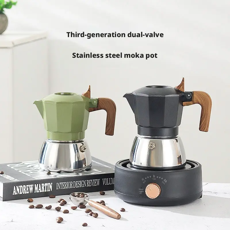 Dual-Valve Moka Pot Coffee Set, Small Home Hand-Brew Italian-Style Coffee Pot, Outdoor-Use Option, Manufacturer Wholesale