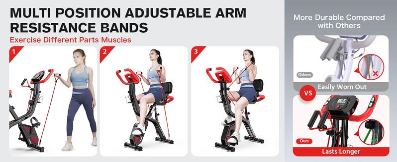 pooboo Foldable Exercise Bike 4-in-1 Indoor Riding Bike, Adjustable Resistance Exercise Cycling, Magnetic Upright X Fitness Cycle Comfort Seat