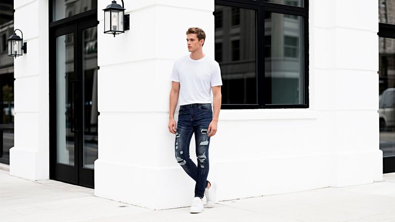 GINGTTO Men's Ripped Stretch Jeans Slim Fit Distressed Skinny Denim Pants Fashion Comfort Tapered Leg