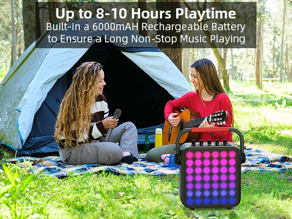 Karaoke Machine for Adults & Kids with Full-Screen LED Lights, Portable BT Speaker with 2 Microphones, Bass/Treble Adjustment, Supports TWS/FM/AUX/USB/TF Card for Home Party